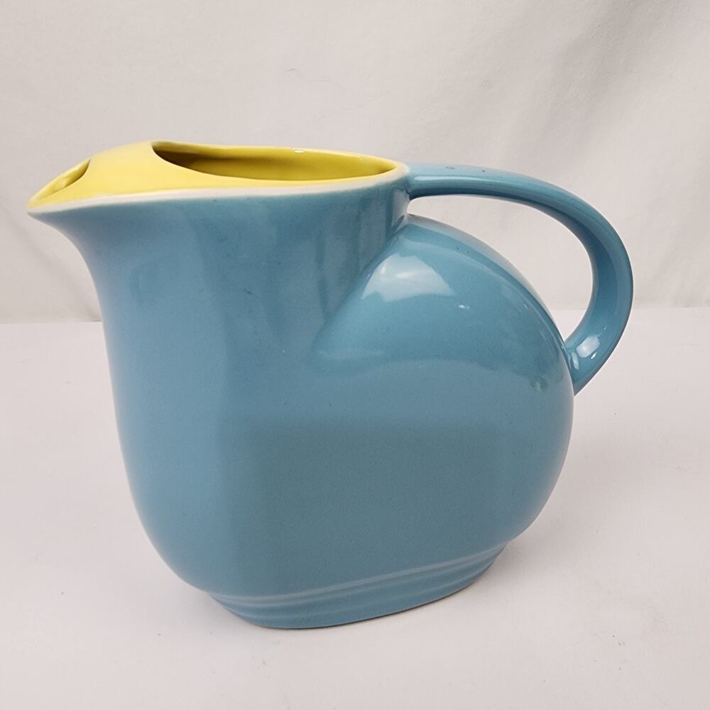 Hall China Co Westinghouse Refrigerator Cornflower Blue Yellow MCM Pitcher USA